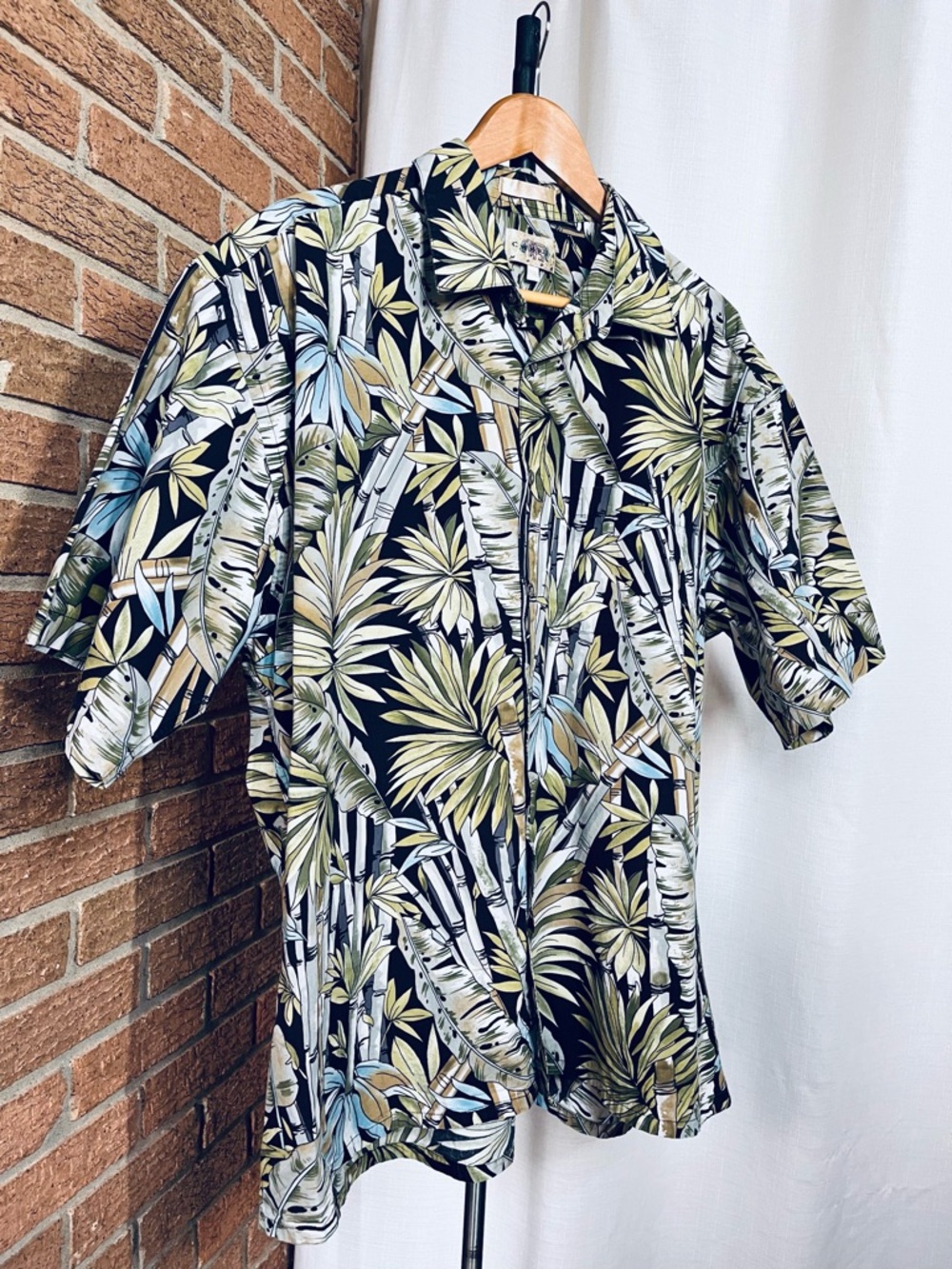 Campia Hawaii Aloha Shirt XXL Tropical Bamboo Palm Print Button Up Resort vibes